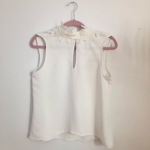 White Zara Basic top with beaded lace collar.